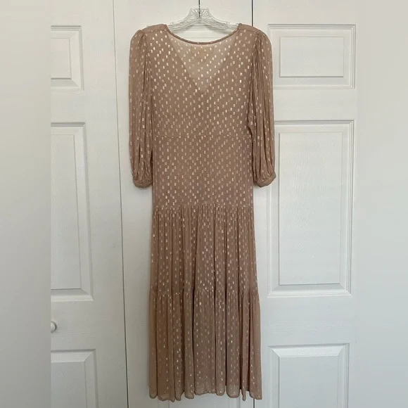 Saltwater Luxe Sheer Beige Boho Peasant Maxi Dress W/ Silver Accents - Size XS - Picture 5 of 5